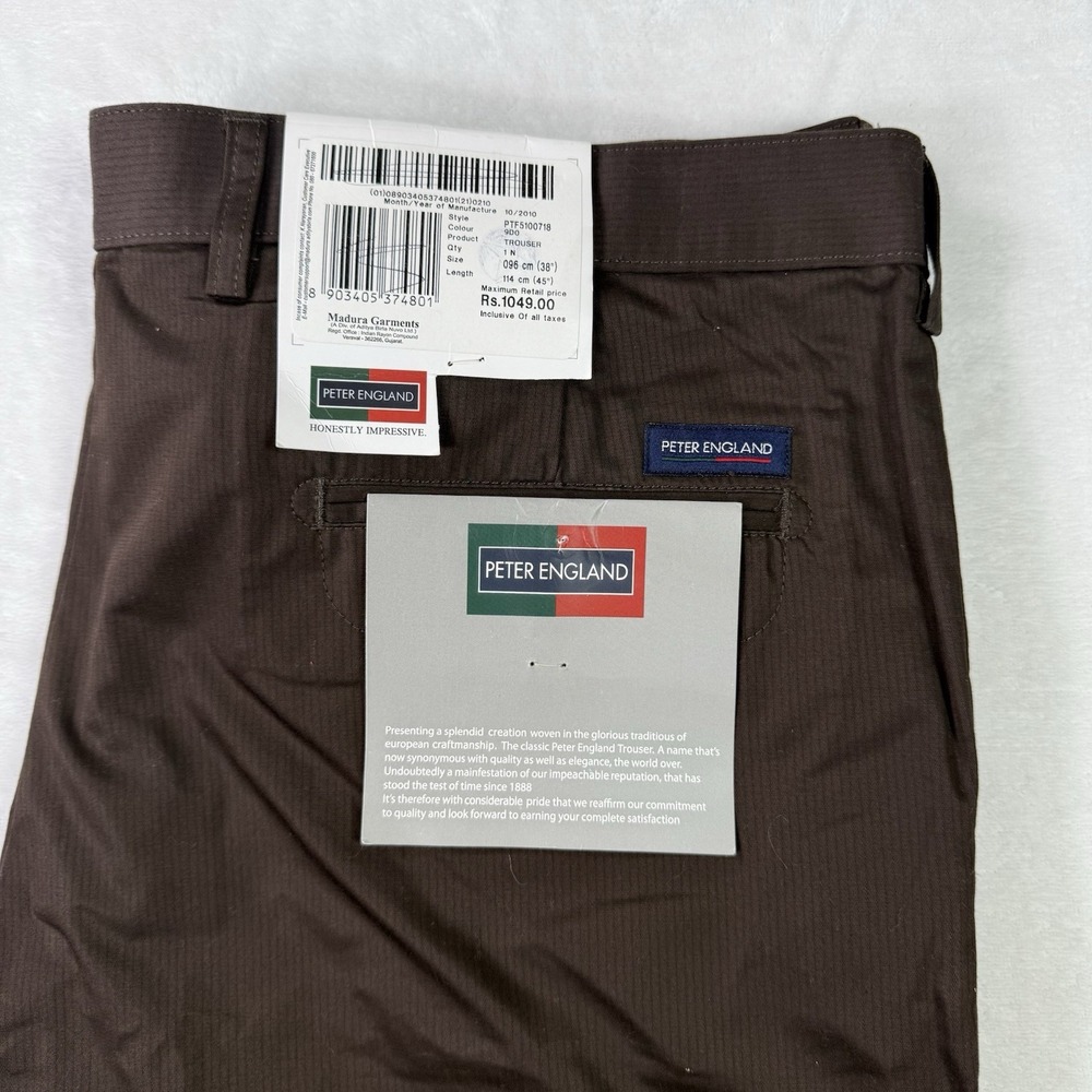 Peter England Dress Pants 38x33 Brown‎ Modal Woven Trousers NWT